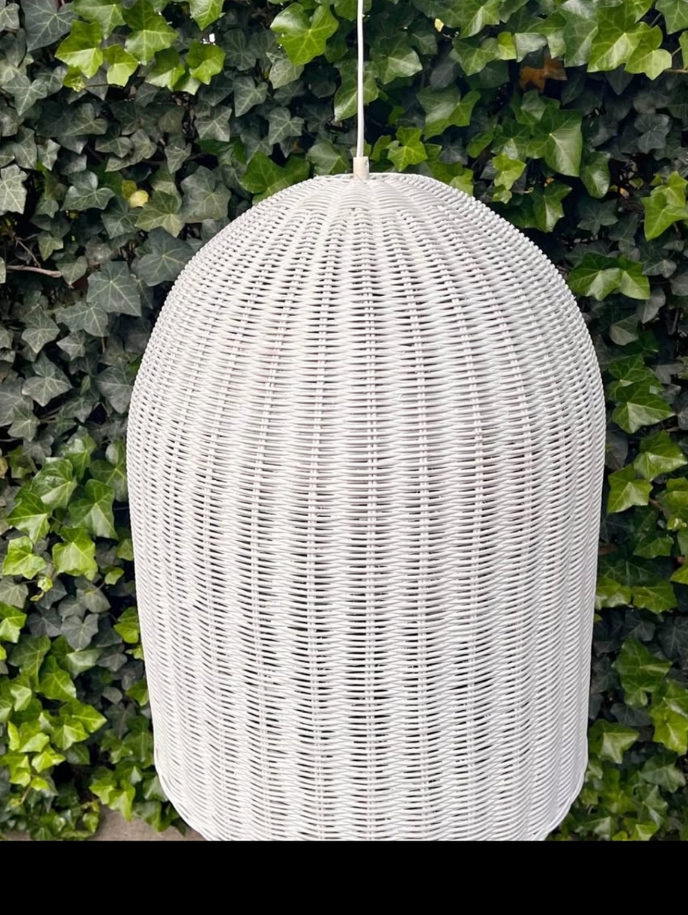 Serena & Lily White Rattan Plug In Pendant Lantern